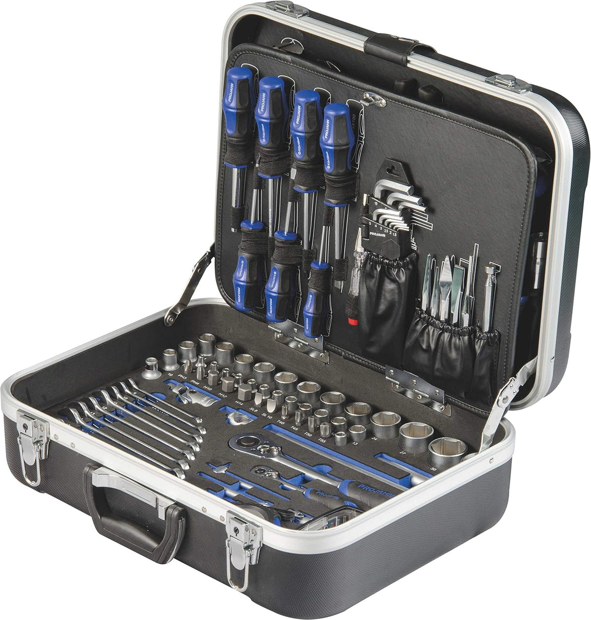 PROJAHN 8681 1/4" + 1/2" universele gereedschapskas, zwart, set van 149 stuks