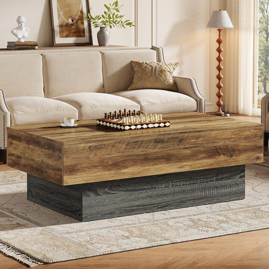 Tribesigns Country House Coffee Table Wood 140 cm Rectangular Large Tea Table with Grey Frame, Vintage Coffee Table for Living Room, Reception Room or Office, Rustic Brown and Grey