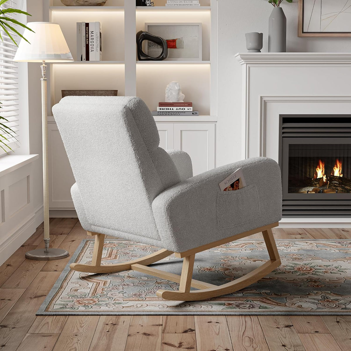Schommelstoel – Relaxstoel – Hangstoel – Voedstoel – Leunstoel – Lichtgrijs – Ergonomisch Ontwerp – Zachte Teddy Stof