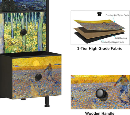 VEDECASA Commode voor slaapkamer kast met 12 laden van stof Van Gogh opbergtoren voor kast voor woonkamer kinderkamer hal kantoor metalen frame houten plaat stoffen commode