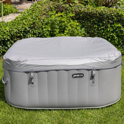 Whirlpool, opblaasbaar, vierkant, verwarmd, voor 4 personen, 145 x 145 x 65 cm, zeer stille pomp, grijs