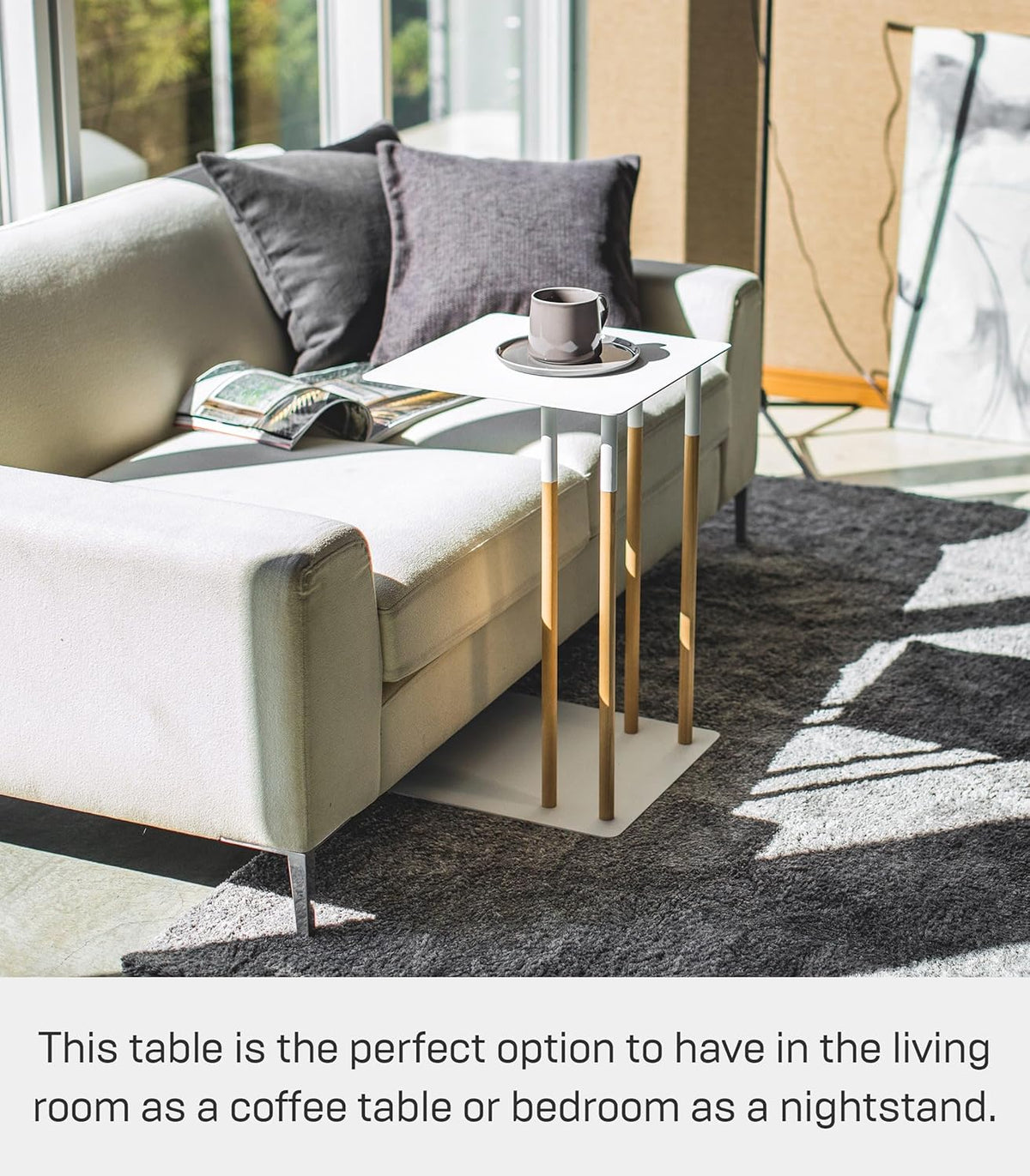 Yamazaki 4803 PLAIN Side Table, white, Steel/Wood, 35 x 35 x 55 cm