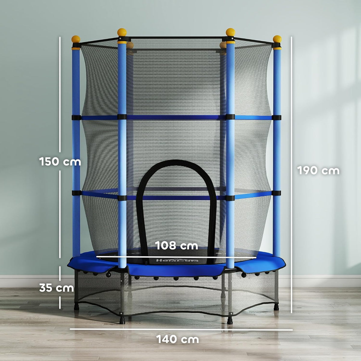 HOMCOM Kindertrampoline Ø 1,40 m, veiligheidsnet met ritssluiting, veerafdekking, 6 gevoerde palen inbegrepen
