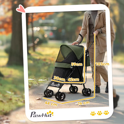 Huisdierwagen – Pet Stroller – Dierenwagen – Huisdierenbuggy – Dierenbuggy – Donkergroen – Veiligheidsharnas – Ademend Gaasraam