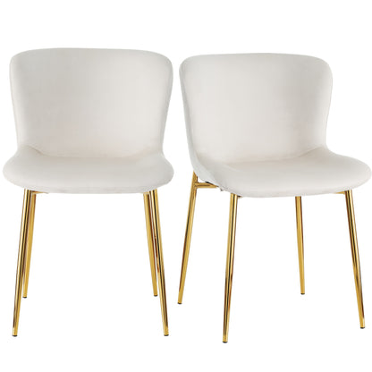 2pcs Velvet Dining Chair Set - Elegant White & Golden Metal Legs, Contemporary Style, Solid Back Support, Perfect for Living Room or Bedroom, Beige, Lounge Chair, Bedroom Furniture, Modern Aesthetic, Sleek Design, Durable Con