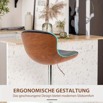 Barstoel – Barkruk – Barstoel Kruk – Keukenstoel – Barkrukken Set – Verstelbaar In Hoogte – 360° Draaibaar – Zwart Kunstleer – Met Rugleuning En Voetsteun – Max 120 kg – 46x53,5x85-106 cm