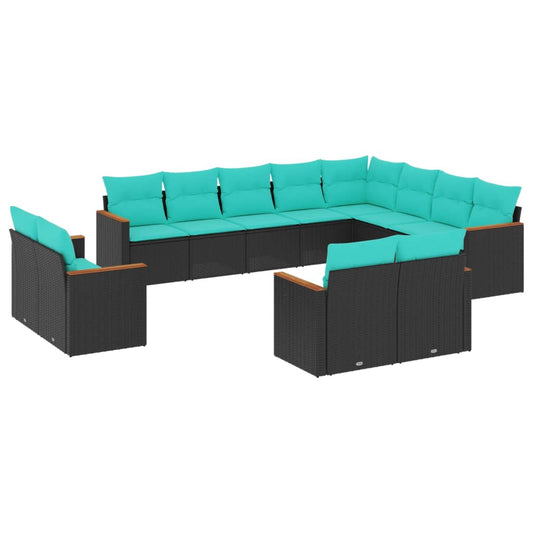 Buitenbank – Tuinbank – Zitbank – Tuinmeubel – Loungebank – Weerbestendig Polyrattan – Inclusief Tafel Met Acaciahouten Blad - Zwart