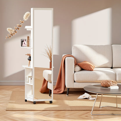 Juwelenkast – Sieradenkast – Sieraden Organizer – Spiegelkast – Staande Opberger – Witte Kast Met Beige Voering – 5-in-1 Opbergsysteem – Compact En Duurzaam