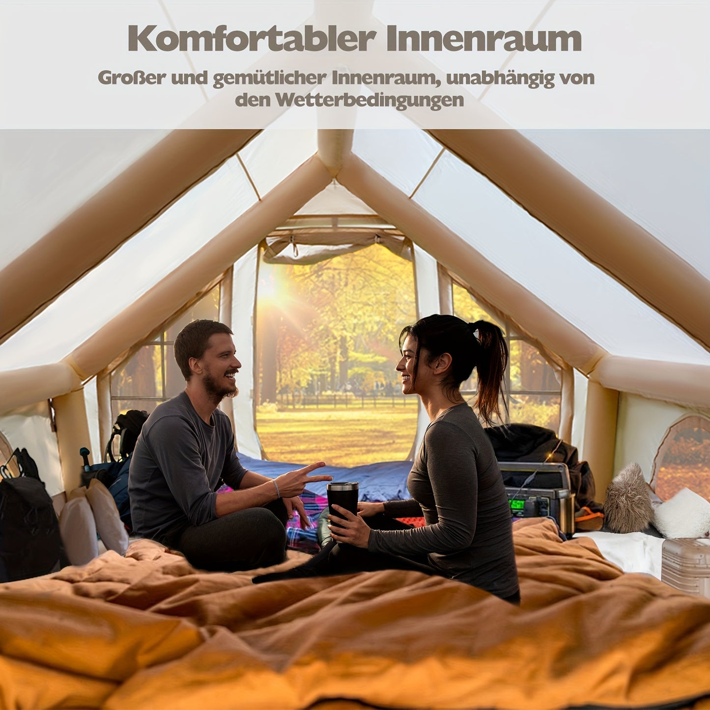 Opblaastent – Opblaasbare Tent – Kampeertent – Familietent – Tunneltent – Ruim Voor 10 Personen – Snelle 5-Minuten Opzet – Duurzaam 420D Oxford Doek & PVC Frame