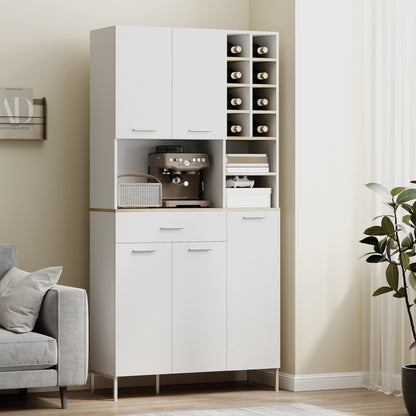 Keukenkast – Keukenmeubel – Opbergkast – Buffetkast – Onderkast – Wit MDF – Met Open Planken en Wijnrek – 5 Deuren