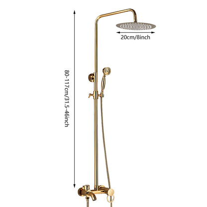 CNCEST Luxury Golden Shower Set with Handheld Spray & 20cm Rain Shower Head - Adjustable Height 31.5-46 Inch Wall-Mounted Brass & Stainless Steel Bathroom Faucet System, Modern Circular Design for Home & Hotel Bathrooms, Comp