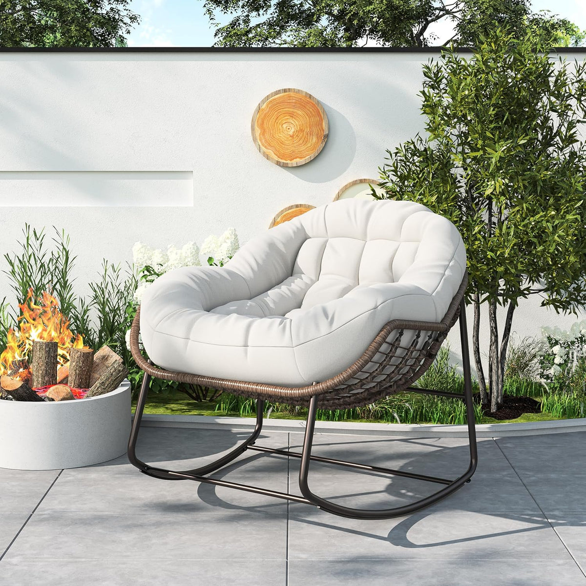 Schommelstoel Buiten – Tuinstoel Schommelstoel Balkonstoel Rattan Stoel – Comfortabel Ruim Zitvlak – Waterafstotende Beschermhoes