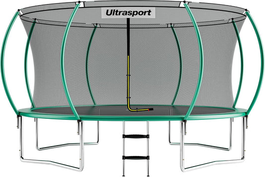 Ultrasport Deluxe trampoline, Ø 244/305/366/430cm, TÜV Rheinland+ GS gecertificeerd, compleet set, ronde tuintrampoline, inclusief gevoerde palen, veiligheidsnet en randafdekking