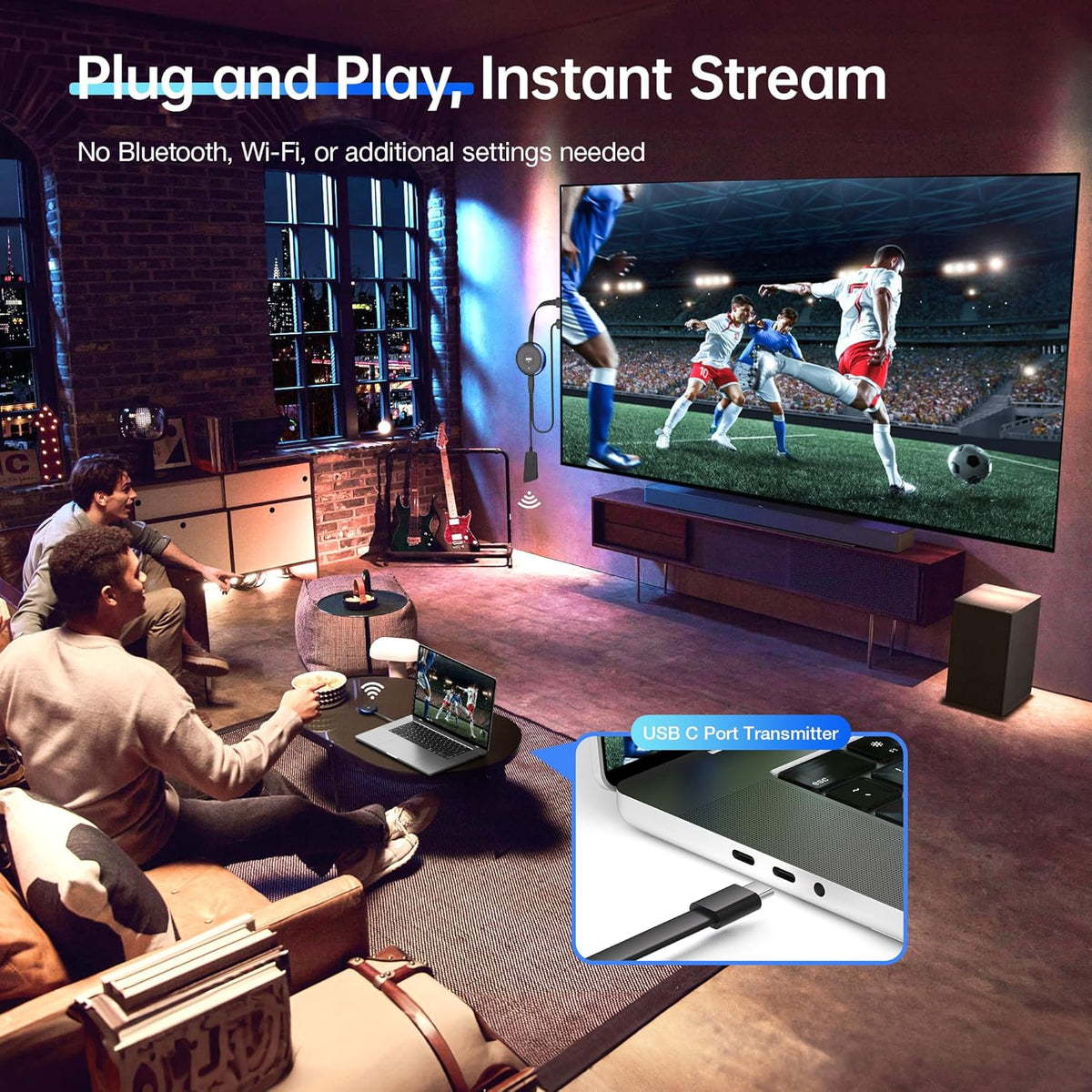 Draadloze USB C-zender en HDMI-ontvanger, AIMIBO 5G HDMI-beeldschermadapter voor streamingvideo van MacBook, iPad, iPhone 15/16, camera naar HDTV, monitor, beschermer, geen app/Bluetooth nodig