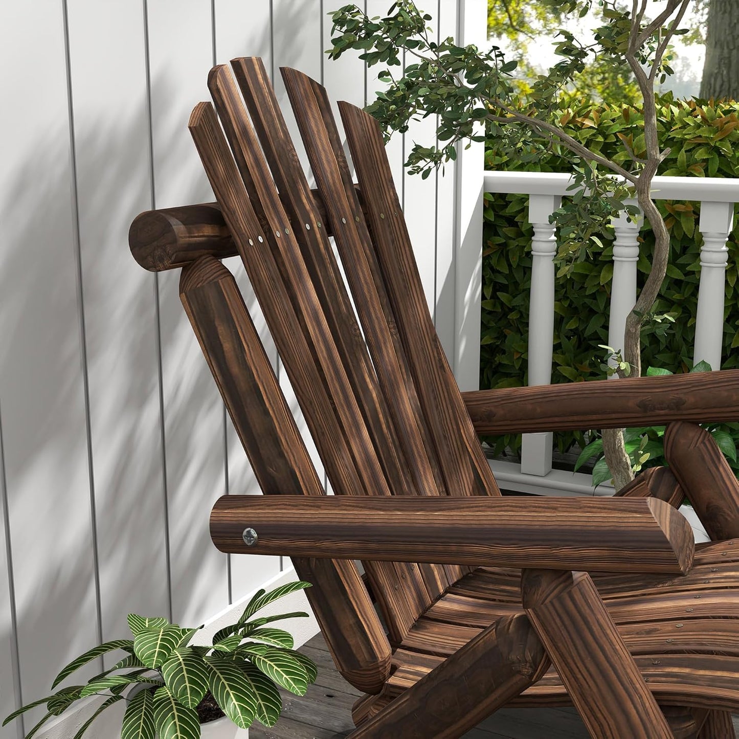 Outsunny Adirondack Garden Chair Wooden Chair High Backrest with Armrest Pine Wood Charred 83 x 68 x 101 cm - QUORE