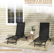 Ligstoel - Tuinligstoel - Set van 2 - Ligbed - met Wielen - Verstelbaar Rugleuning - Weerbestendig - voor Tuin - Zwembad - Strand - Aluminium - Textiel - 66 x 165 x 102 cm - Zwart