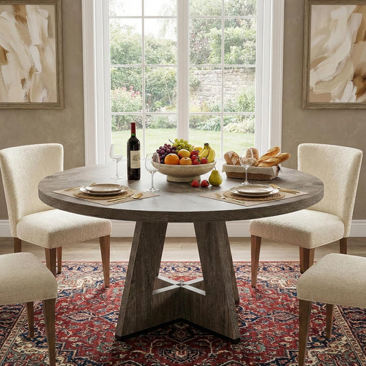 Lailang 120cm Eettafel, Ronde Eetkamertafel, Kitchen Dining Table, Houten Eettafel, Dining Table For 4, Moderne Eetkamertafel, 120 x 120 x 75 cm, Grey