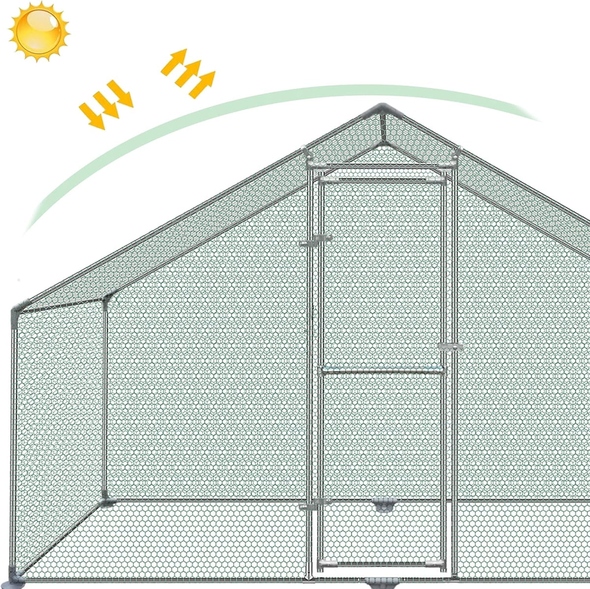 Free Running House, 3 x 4 x 2 m, Aviary, Chicken Coop, Metal, 12 m², Poultry Cages with Sun Protection, Roof, Chicken Fence, Door and Bolt, Freewheel, Chicken Cages, Stable Chicken Coops, for Small
