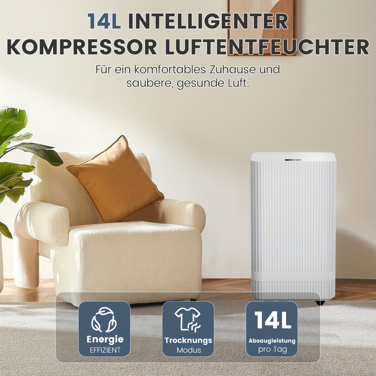 Wi-Fi App Dehumidifiers for Home 14L/Day Compressor Dehumidifier for Bedroom with Ultra-Quiet Sleep Mode Drying Clothes, Auto Off, 24H Timer, Continuous Drainage, Humidity Sensor, for Basement Home Damp