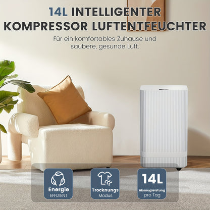 Wi-Fi App Dehumidifiers for Home 14L/Day Compressor Dehumidifier for Bedroom with Ultra-Quiet Sleep Mode Drying Clothes, Auto Off, 24H Timer, Continuous Drainage, Humidity Sensor, for Basement Home Damp