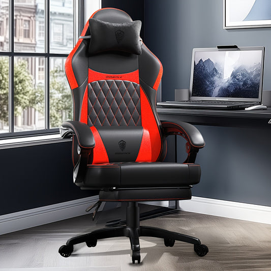 Ergonomic gaming chair with pocket spring cushion and lumbar support - High-back office chair with adjustable footrest, supports up to 136.08 KG, available in stylish black and other colors, for the ultimate in comfort