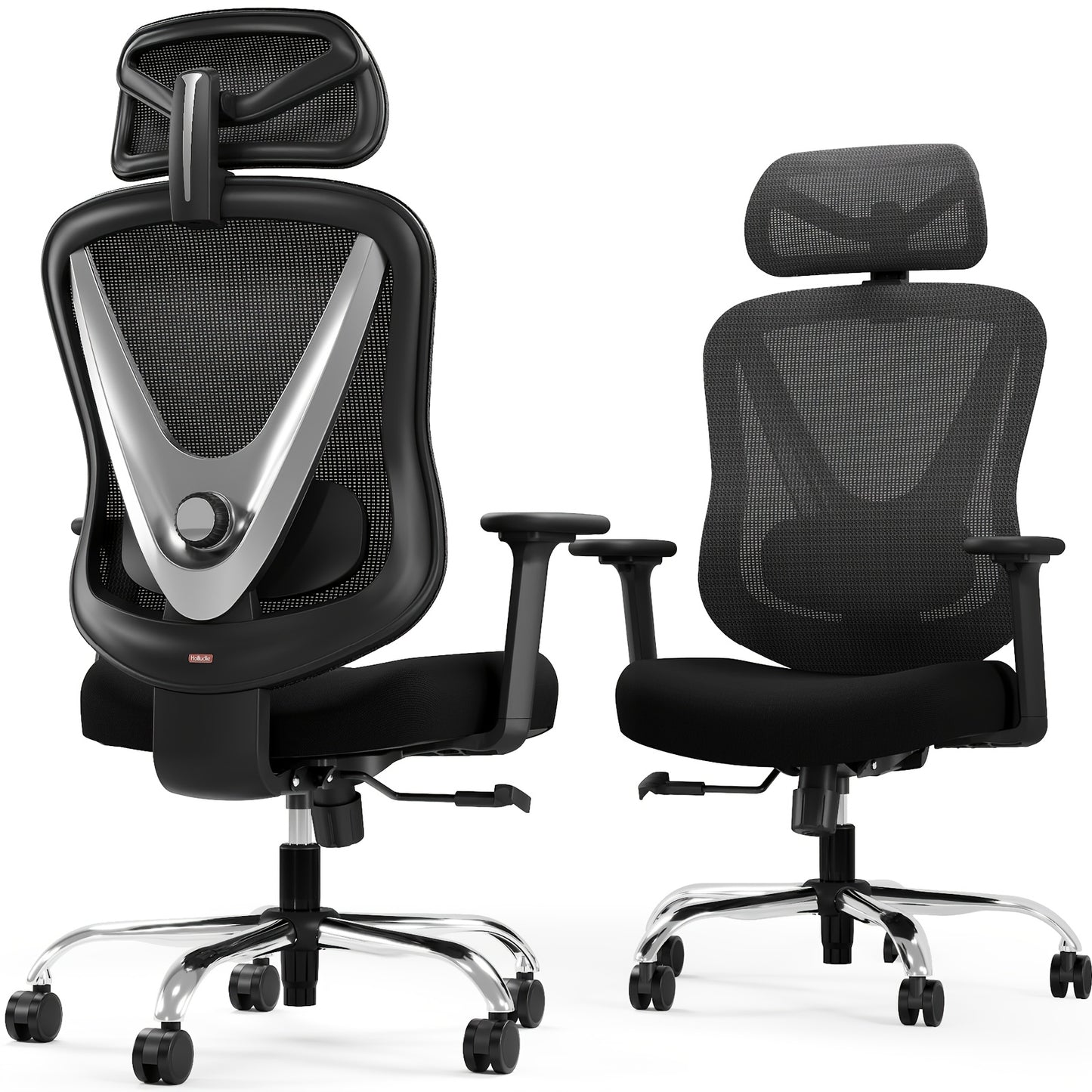 Ergonomische Bureaustoel – Bureaustoel Ergonomisch – Mesh Office Chair – Werkstoel – Gaming Stoel – 4D Verstelbare Armleuningen – 3D Lendensteun en Flexibele Hoofdsteun – Zwart Zilverkleurig