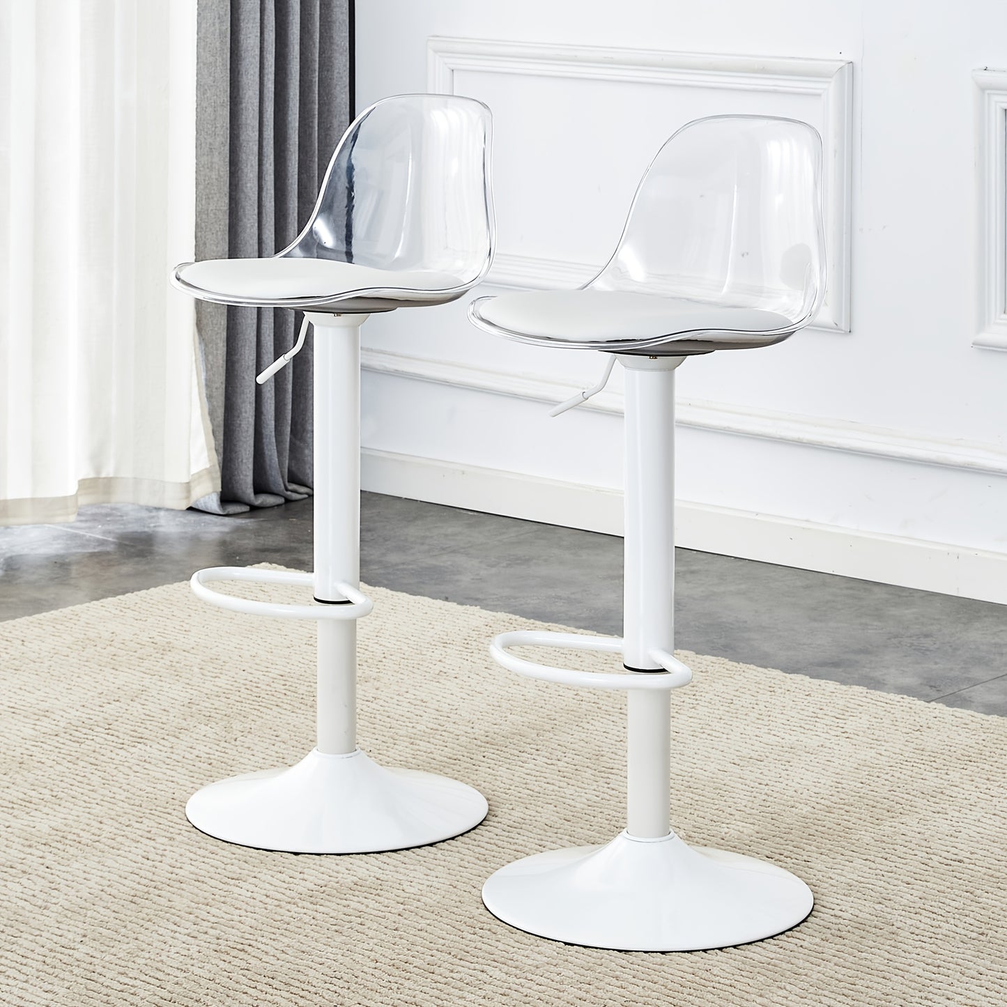 Barkrukken – Barstoelen – Krukken – Stoelen – 2-delige Set – 360° Draaibaar – Verstelbare Hoogte 81,8-99 cm – Transparante Rugleuning – Metalen Poten