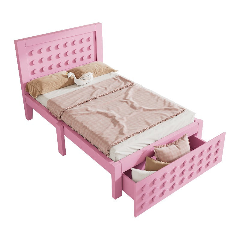 Eenpersoonsbed – Jeugdbed – Kinderbed – Bedframe – Bedkast – Massief Houten Frame – Met Lade & Opbergruimte – 90x200 cm – Roze – Zonder Matras