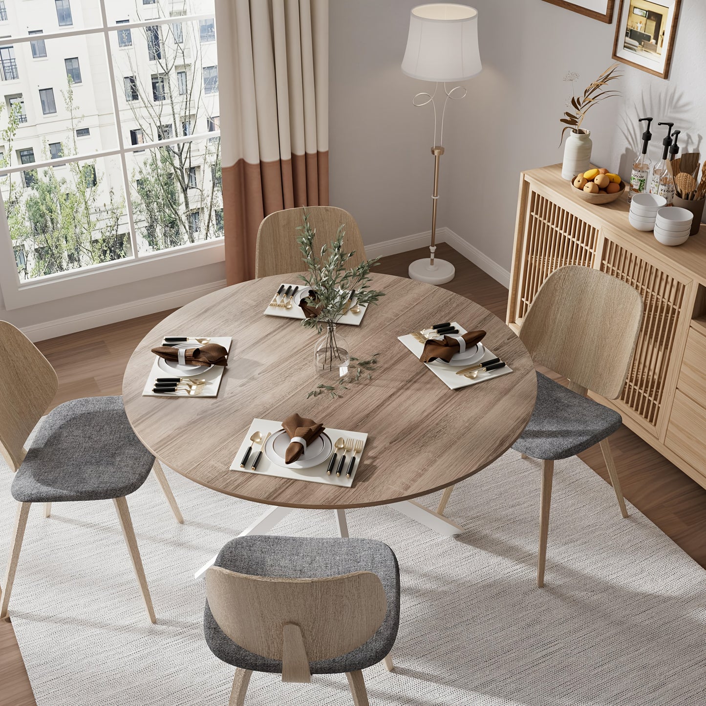 Eettafel – Ronde Tafel – Keukentafel – Eetkamertafel – Houten Tafel – 120 cm Diameter – X-Vormig Metalen Onderstel – Geschikt Voor 4-6 Personen