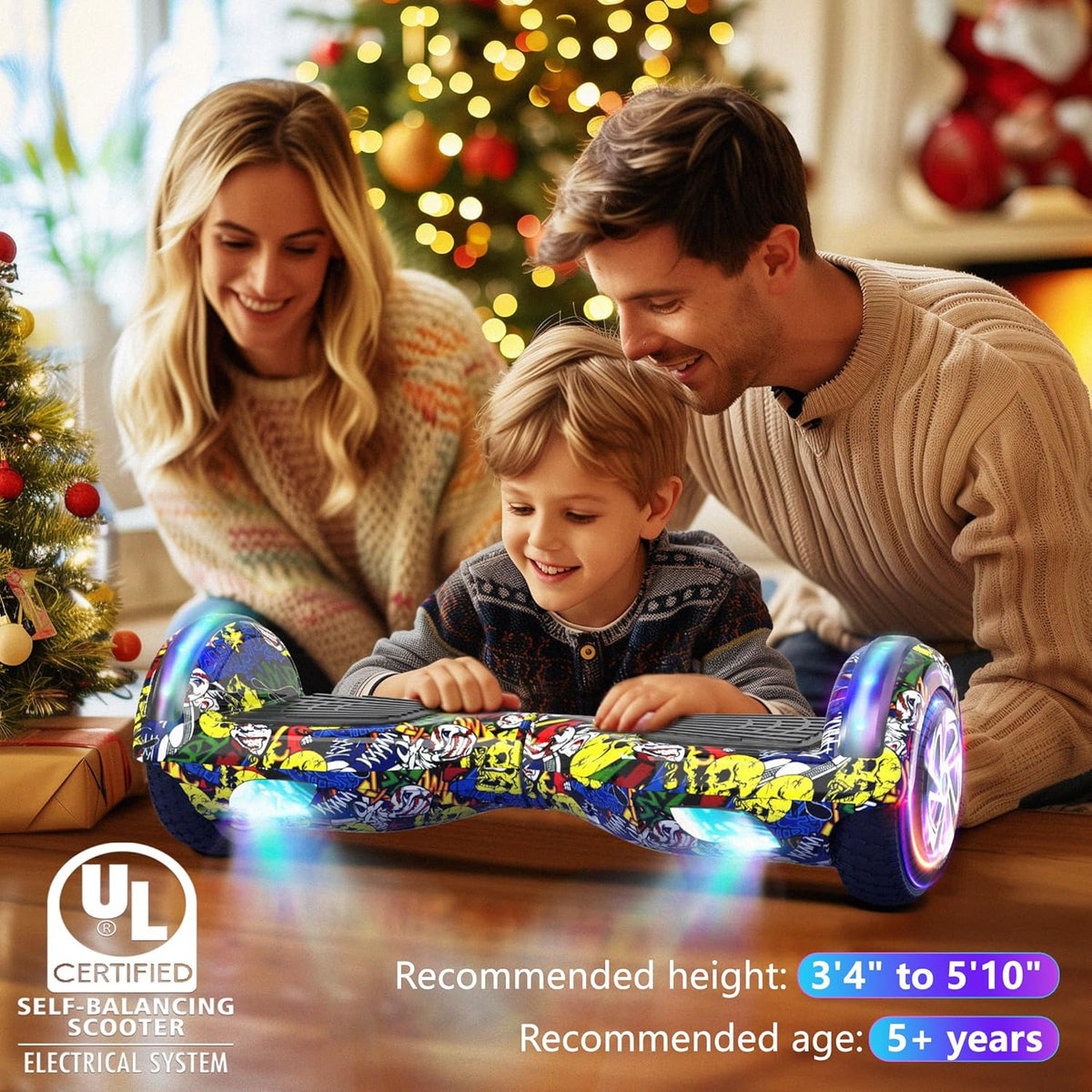 Elektrisch zelfbalancerend hoverboard met banden van 6,5 inch, dual motor, bluetooth flash wiel met ledlicht, zelfbalancerend wiel, elektrische scooter
