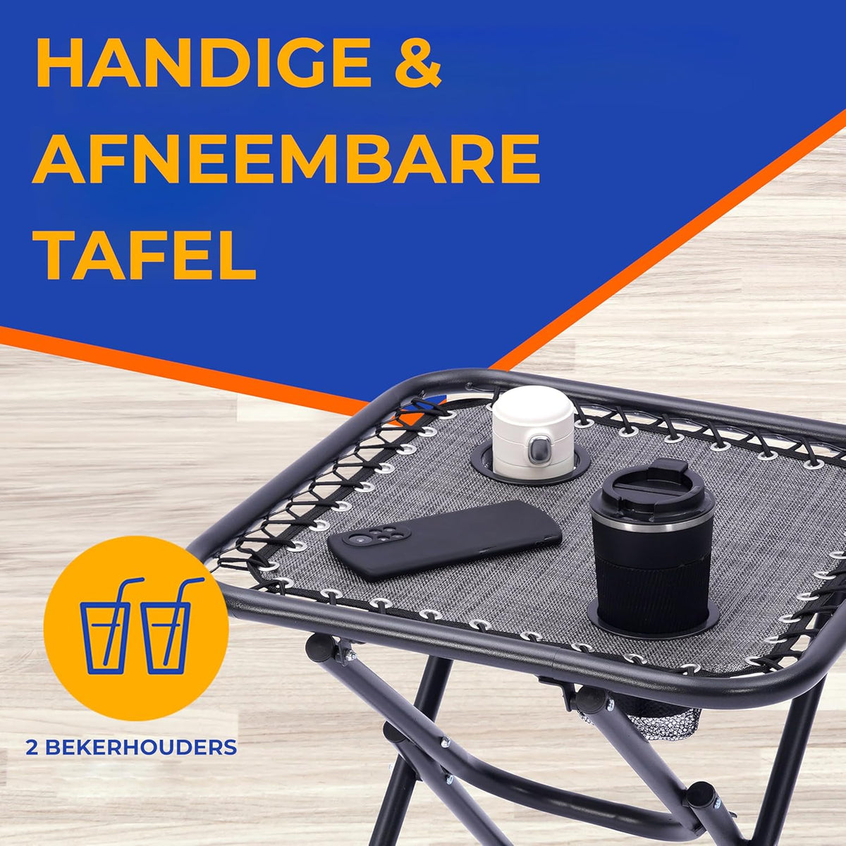 Serenelife Ligstoel, Set van 2 Ligstoelen - Verstelbare Tuinligstoelen met Bijzettafel, 2 Bekerhouders en Afneembare Kussens - Opvouwbare en Draagbare Loungestoelen voor Terras,Tuin,Strand - Antraciet
