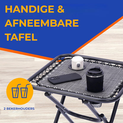 Serenelife Ligstoel, Set van 2 Ligstoelen - Verstelbare Tuinligstoelen met Bijzettafel, 2 Bekerhouders en Afneembare Kussens - Opvouwbare en Draagbare Loungestoelen voor Terras,Tuin,Strand - Antraciet