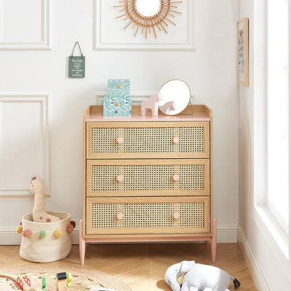 BAÏTA Kindercommode Pablo roze en rotan riet