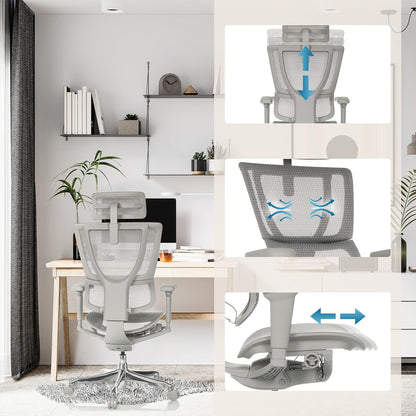 hjh OFFICE Ergonomische Ergohuman Slim Ultra G GEN2 Bureaustoel met flexibele lendensteun, netbespanning, grijs