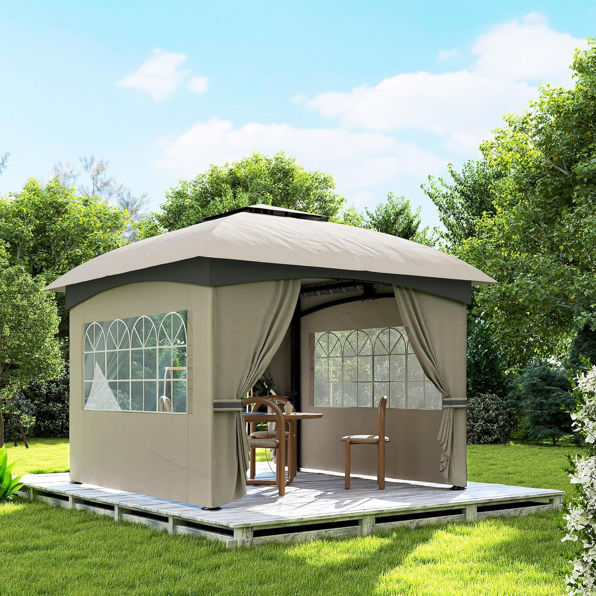 Tuinpaviljoen – Tuinhaard – Terrasoverkapping – Partytent – Tuinkamer – Lichtgrijs – UV-bescherming UV20+ – Gegalvaniseerd Metalen Frame 3,35x3,35m
