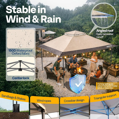 VIVOHOME Luifeltent 4x4m Buitenschuilplaats 2 Laags Dak met Draagbare Wieldraagtas en 4 Zandzakken Opvouwbaar voor Patio Tuin Achtertuin