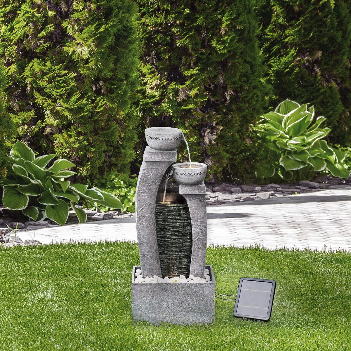 Teamson Home Buiten Tuin Water Fontein - Waterornament - Zonne-Energie - 2 Lagen Pot Ontwerp - Waterval - Tuindecoratie - Binnen & Buiten - Met Pomp - 34 x 22.9 x 76.2 (cm)