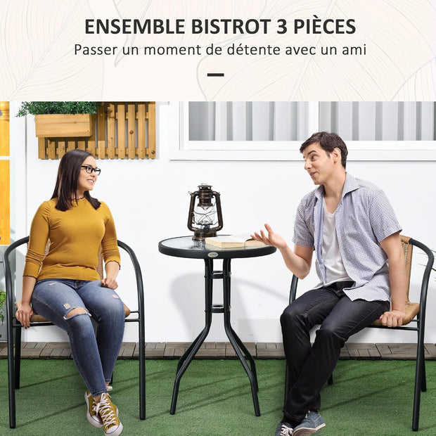 Tuinstoelen - Tuinmeubelenset - Tuin Eettafelstoelen - Rotan Bistroset - Moderne Stijl - Stapelbaar - Weerbestendig - Stabiel - Onderhoudsvriendelijk - 50 x 72 cm Tafel - 56 x 58 x 72.5 cm Stoel - Bruin