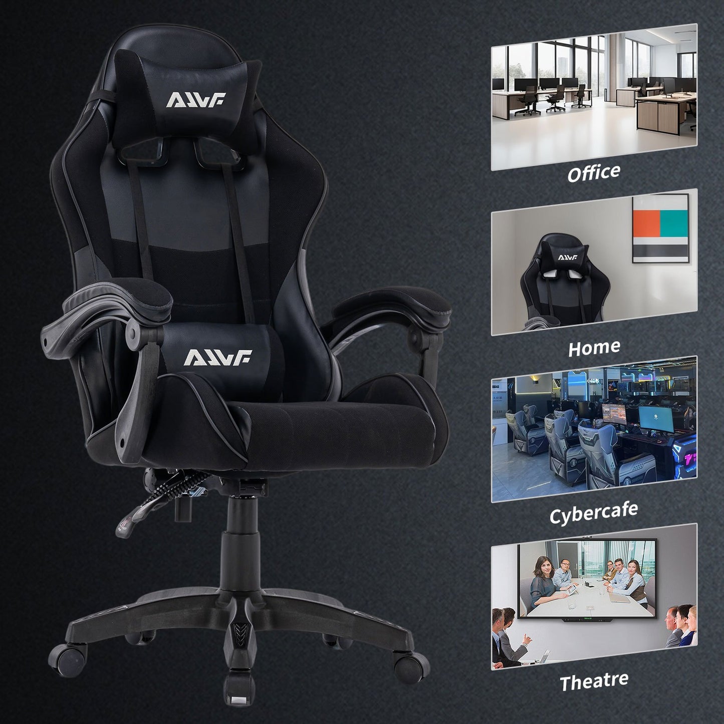 Ergonomic Gaming Chair Computer Swivel Chair with Headrest and Lumbar Support, Tilt and Lock Function, Height Adjustable, Swivel, High Back, Racing Chair