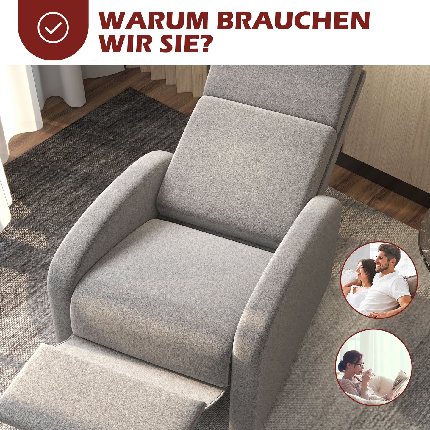 Relaxfauteuil – Relaxstoel – Zetel – Lounger – Fauteuil Grijs – Verstelbare Rugleuning Tot 160° – Inklapbare Voetensteun