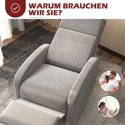 Relaxfauteuil – Relaxstoel – Zetel – Lounger – Fauteuil Grijs – Verstelbare Rugleuning Tot 160° – Inklapbare Voetensteun