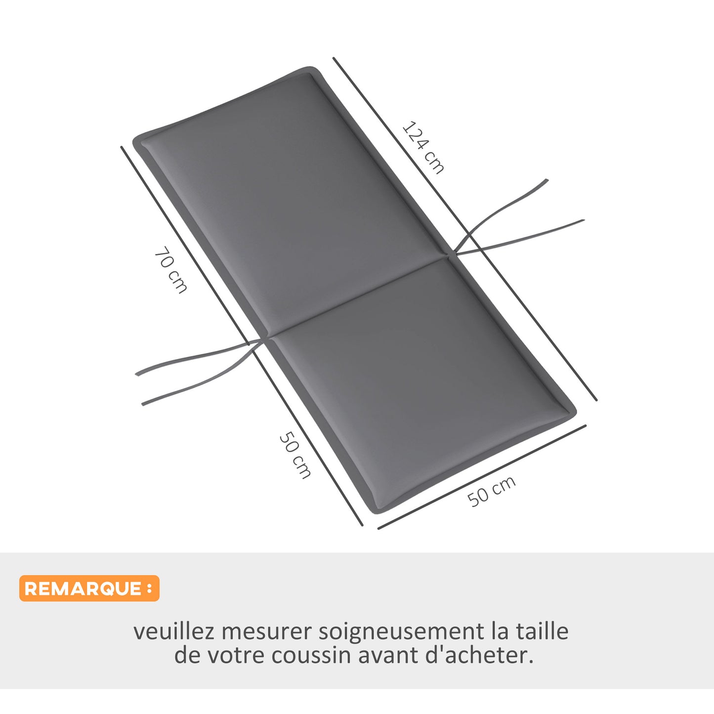 Tuinkussen – Tuinstoelkussen – Zitkussen – Bankkussen – Loungekussen – Hoge Rug – Polyester Met UPF50+ – 124x50x5 cm – Grijs