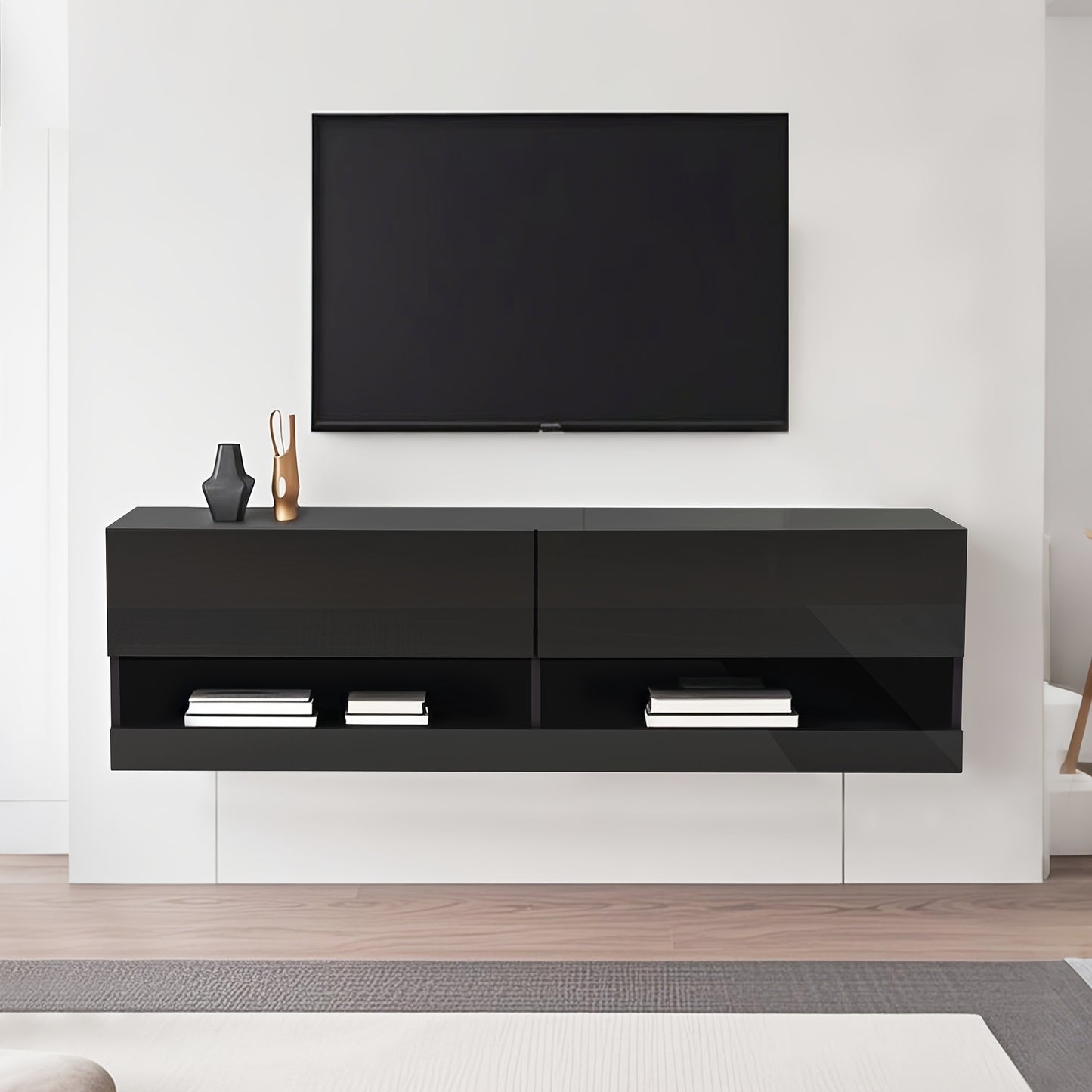TV Cabinet, Hanging TV Cabinet Lowboard TV Cabinet, 140x35x40cm, Black