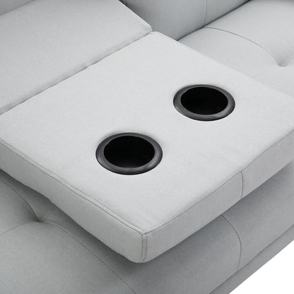 Slaapbank – 3-zitsbank – Bedbank – Uitklapbare Sofa – Stoffen Bank – Multifunctioneel Design – Inklapbaar Tafeltje Met Bekerhouders – Scandinavisch Design – Belastbaar Tot 250 Kg – Lichtgrijs Linnen Look