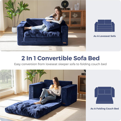 MAXYOYO Slaapbank, loveseat, omvormbaar met 2 kussens, 2-in-1 comfortabele corduroy bank, 2-zits, vloerligstoel, uitschuifbaar slaapgedeelte 101x196 cm, 15 cm dun schuim