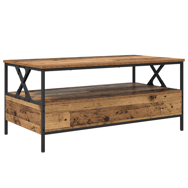 Salontafel – Bijzettafel – Woonkamertafel – Theetafel – Opbergtafel – Industrieel Design – Hardhout Old Wood – 100 x 51 x 45 cm – Lade en Extra Plank