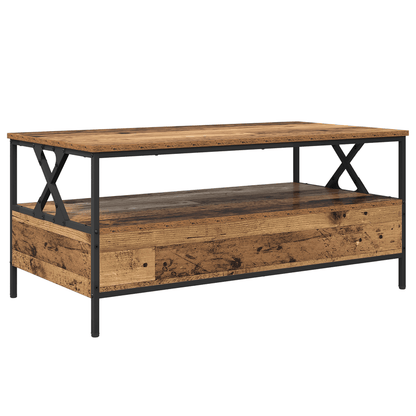 Salontafel – Bijzettafel – Woonkamertafel – Theetafel – Opbergtafel – Industrieel Design – Hardhout Old Wood – 100 x 51 x 45 cm – Lade en Extra Plank