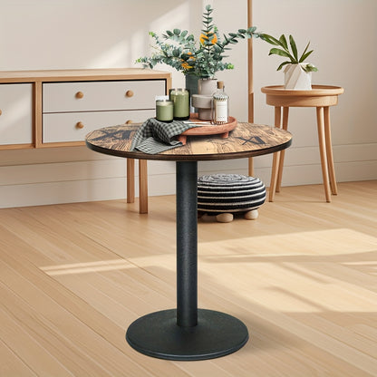 Ronde Tafel – Eettafel – Bistrotafel – Horecatafel – Compacte Tafel – 70x70x75 cm – Massief Houten Blad – Robuuste Zwarte Metalen Poot
