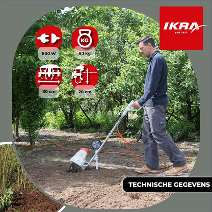 IKRA Elektrische Grondfrees Cultivator IEM 800S, werkbreedte 30 cm, werkdiepte 20 cm, grijs/rood/zwart