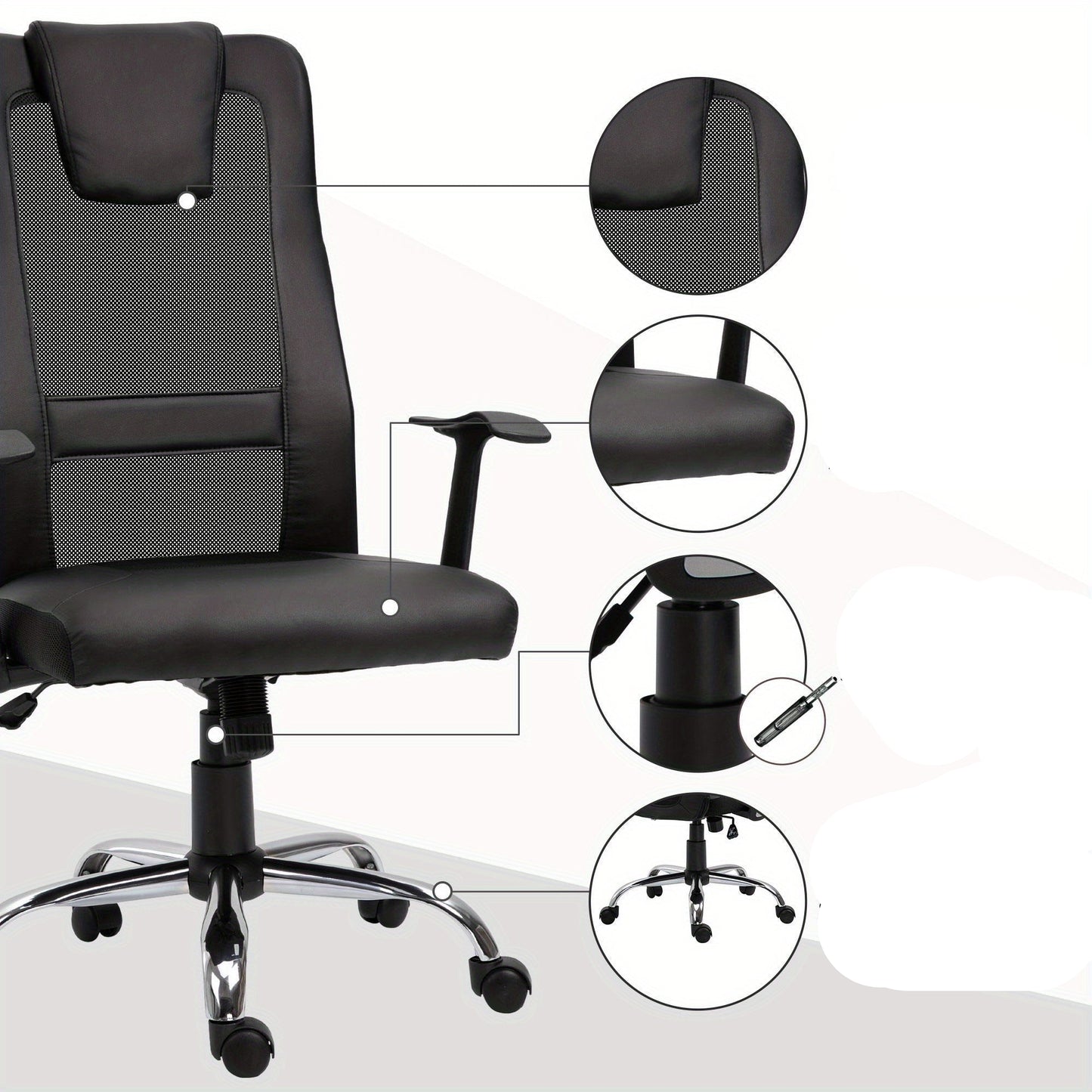 Bureaustoel – Kantoorsstoel – Office Chair – Gamestoel – Werkstoel – Ergonomisch S-vormig – Verstelbare Zithoogte – Schommelfunctie – 120 kg – Zwart